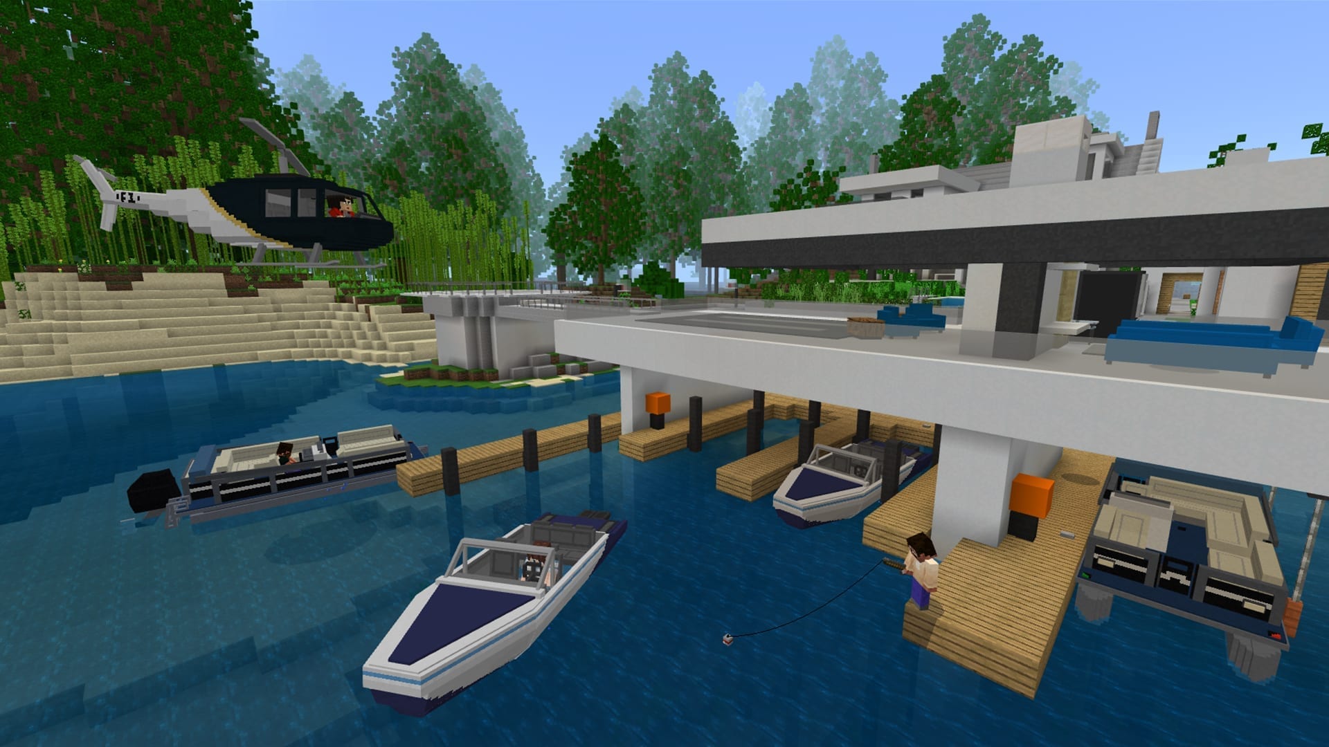 Modern Millionaire Minecraft Marketplace Boat Dock Helicopter Aurrora